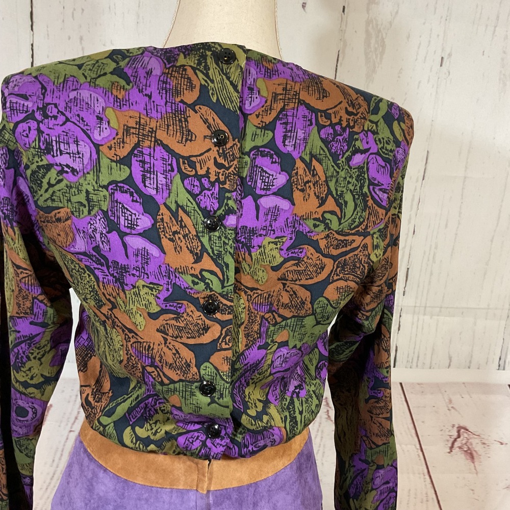 Vintage Act I New York Dress 7/8 Floral Print Blouson Suede Waist Tiered Modest - Picture 9 of 16